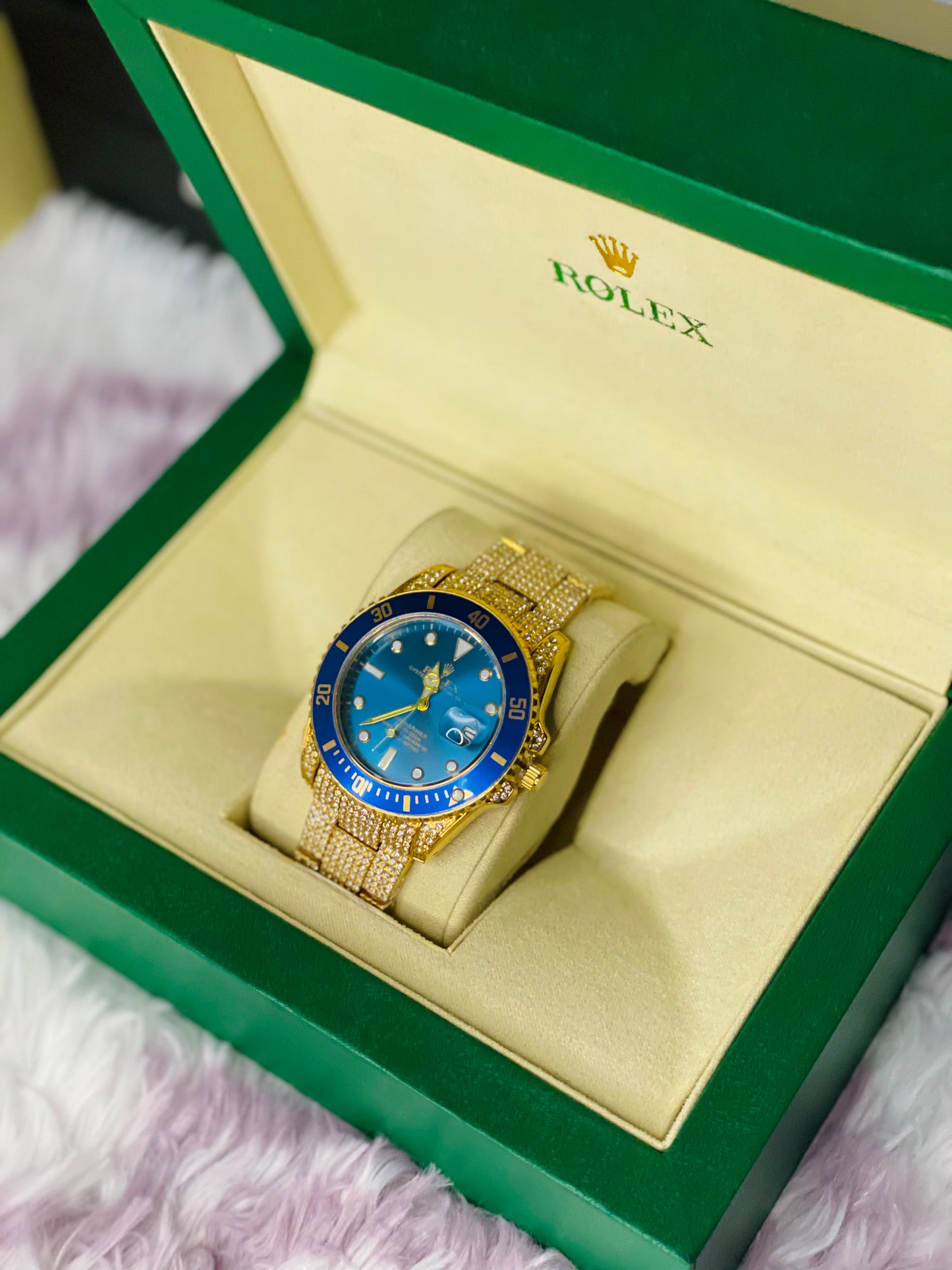 Rose Gold Mesh Strap Luxury Watch with Rolex Box