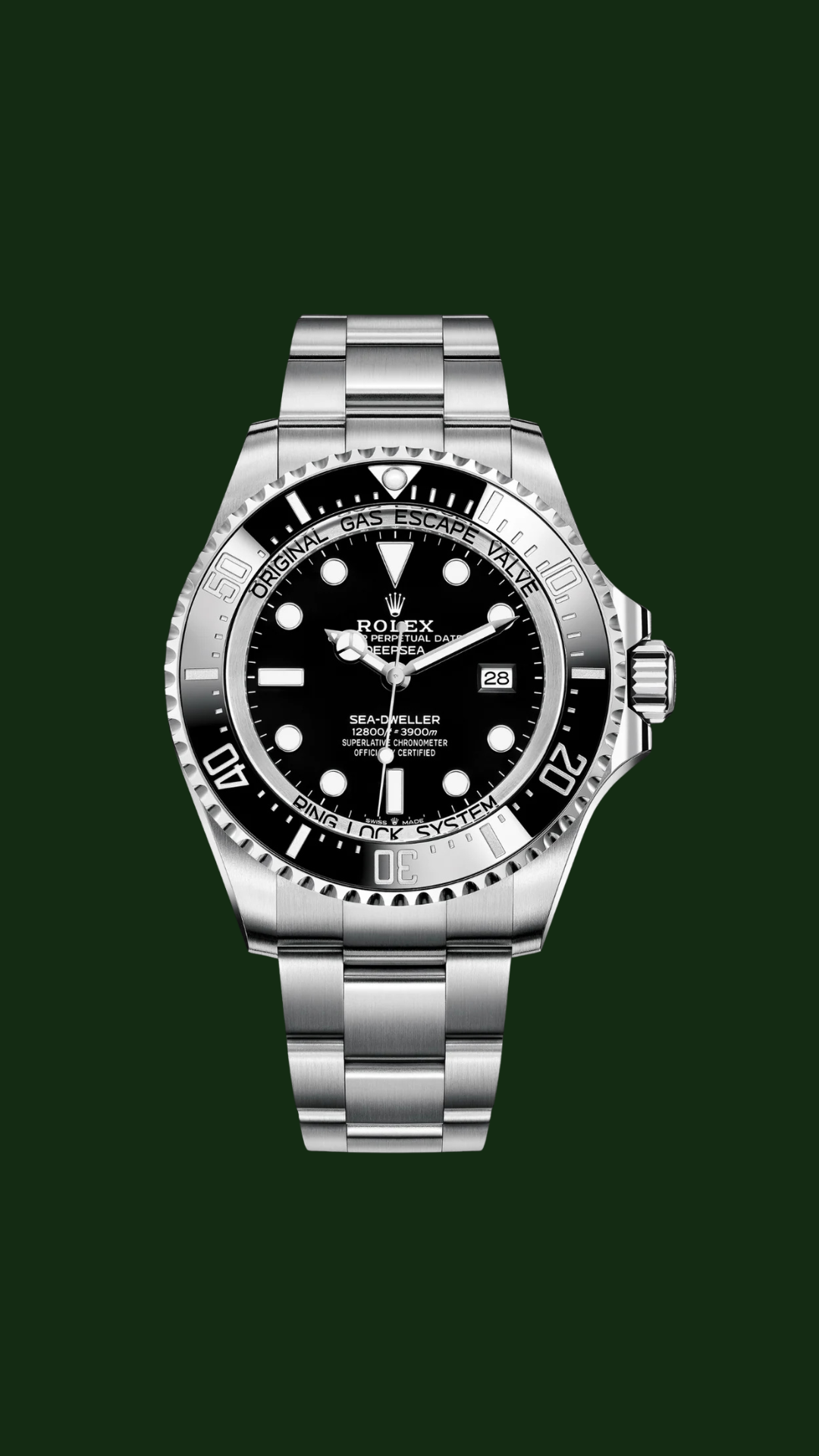 Rolex watch in a green box on a dark surface
