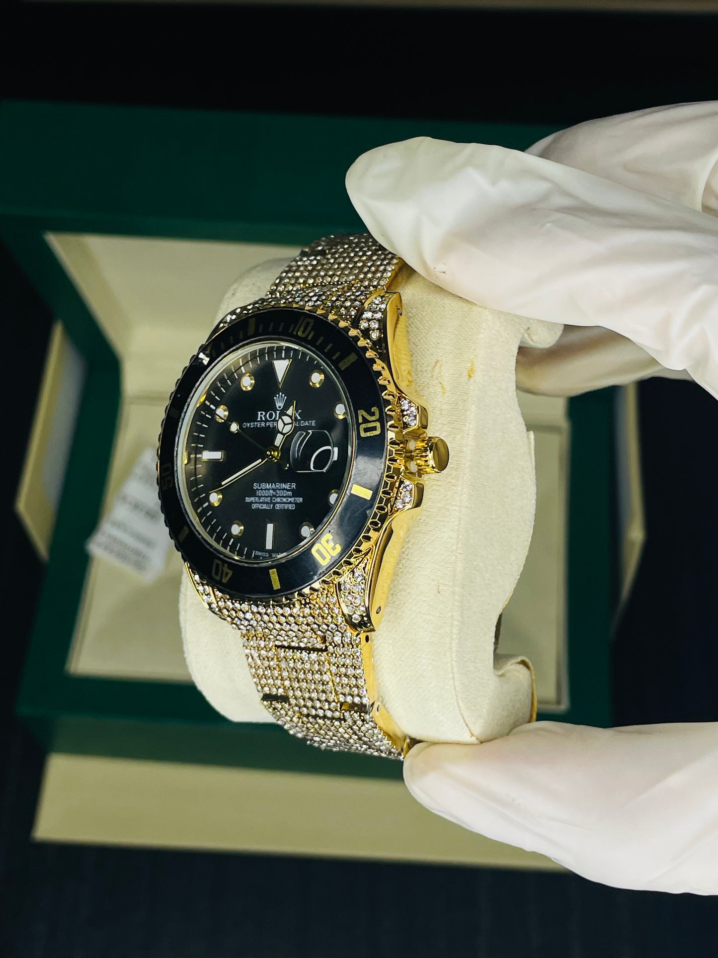 Rose Gold Mesh Strap Luxury Watch with Rolex Box