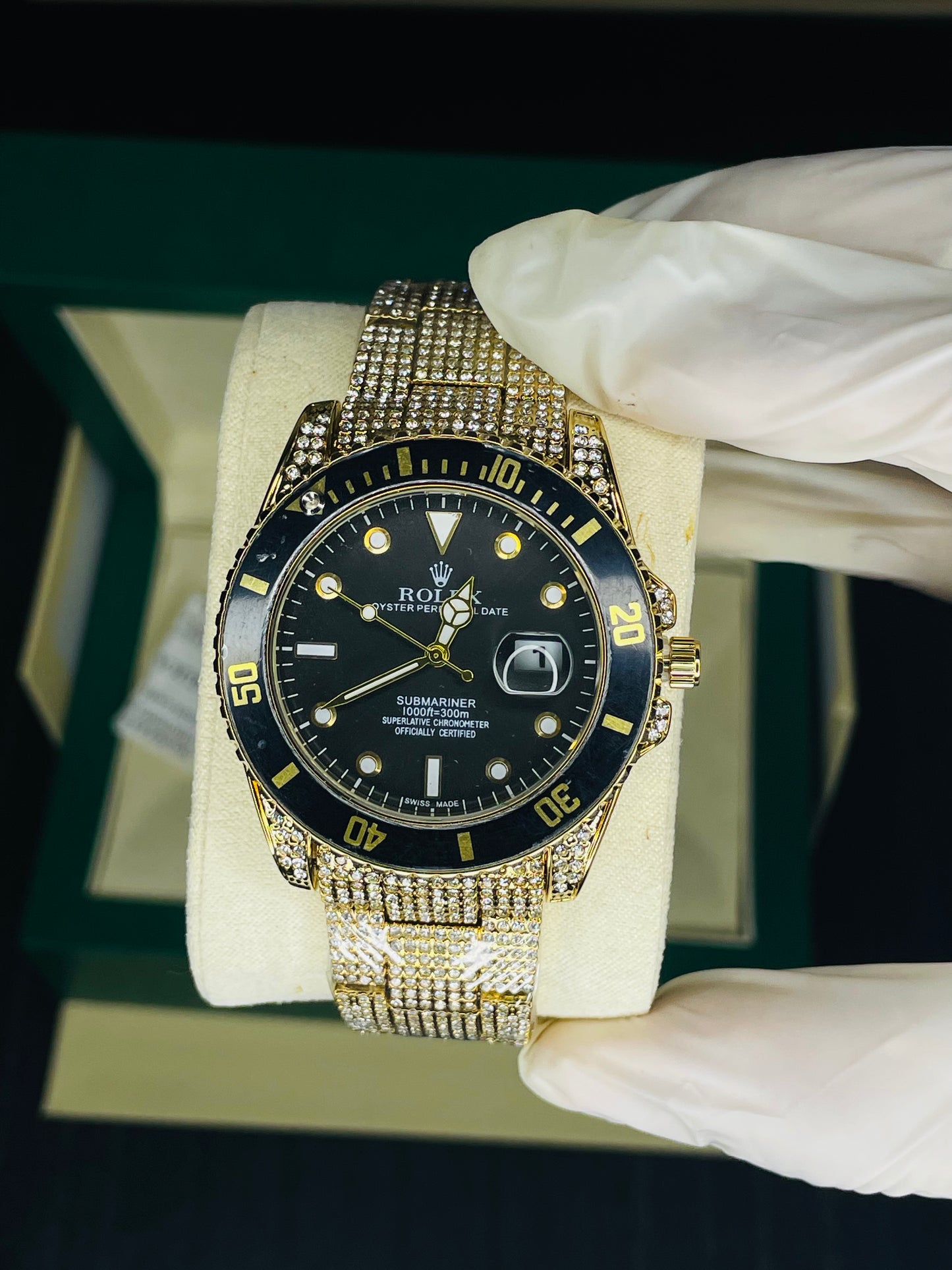 Rose Gold Mesh Strap Luxury Watch with Rolex Box