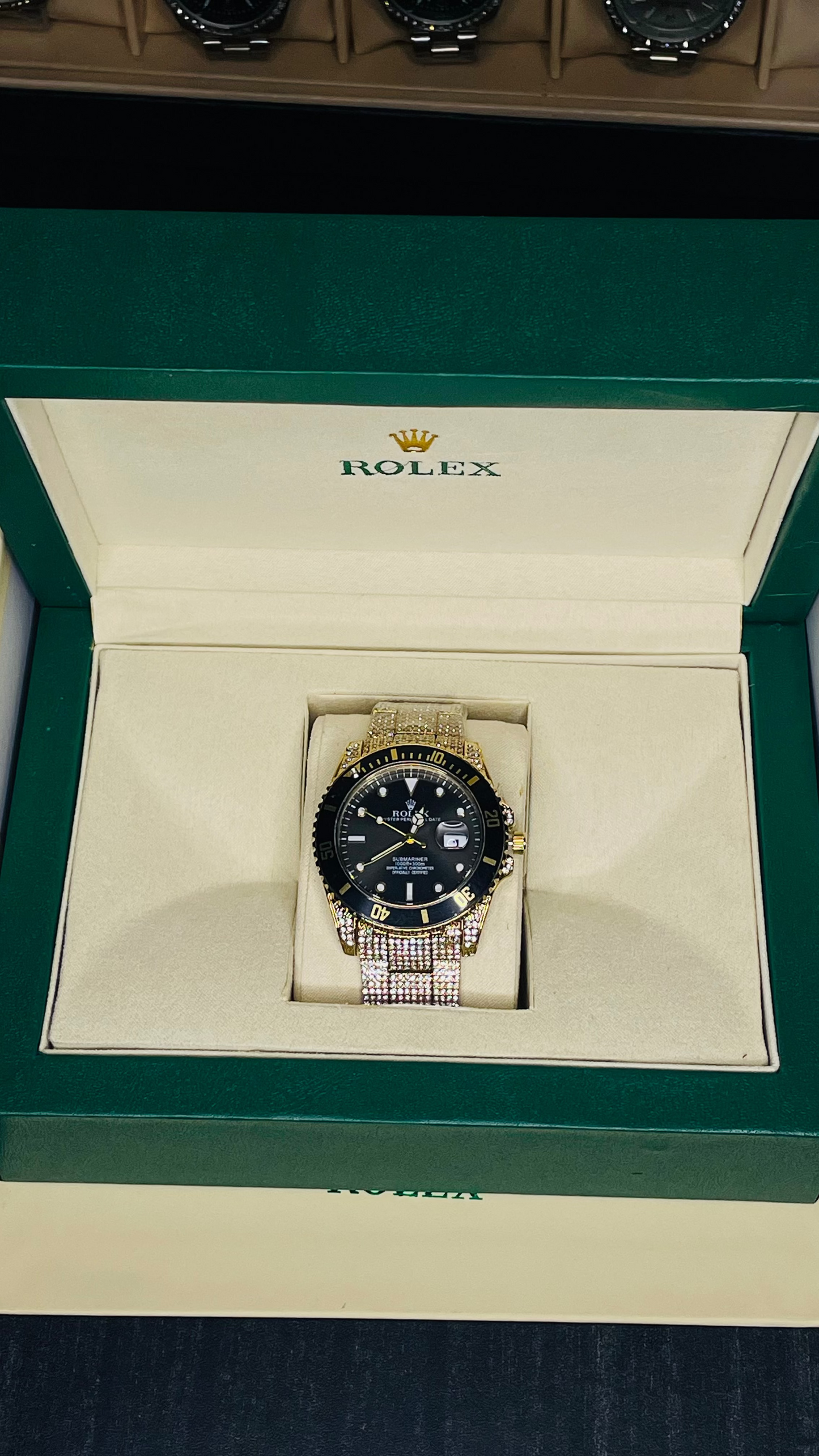 Rose Gold Mesh Strap Luxury Watch with Rolex Box