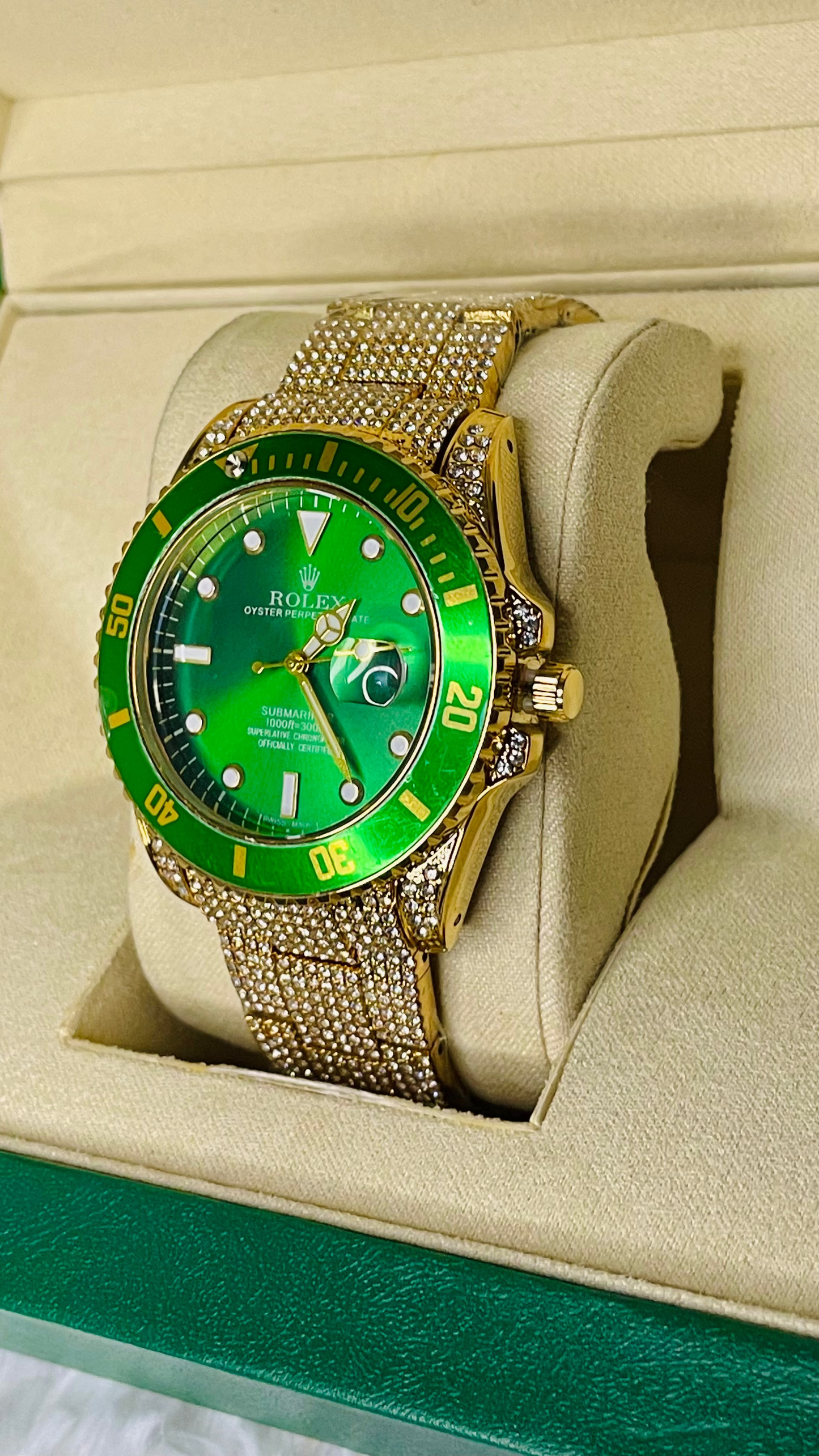 Rose Gold Mesh Strap Luxury Watch with Rolex Box