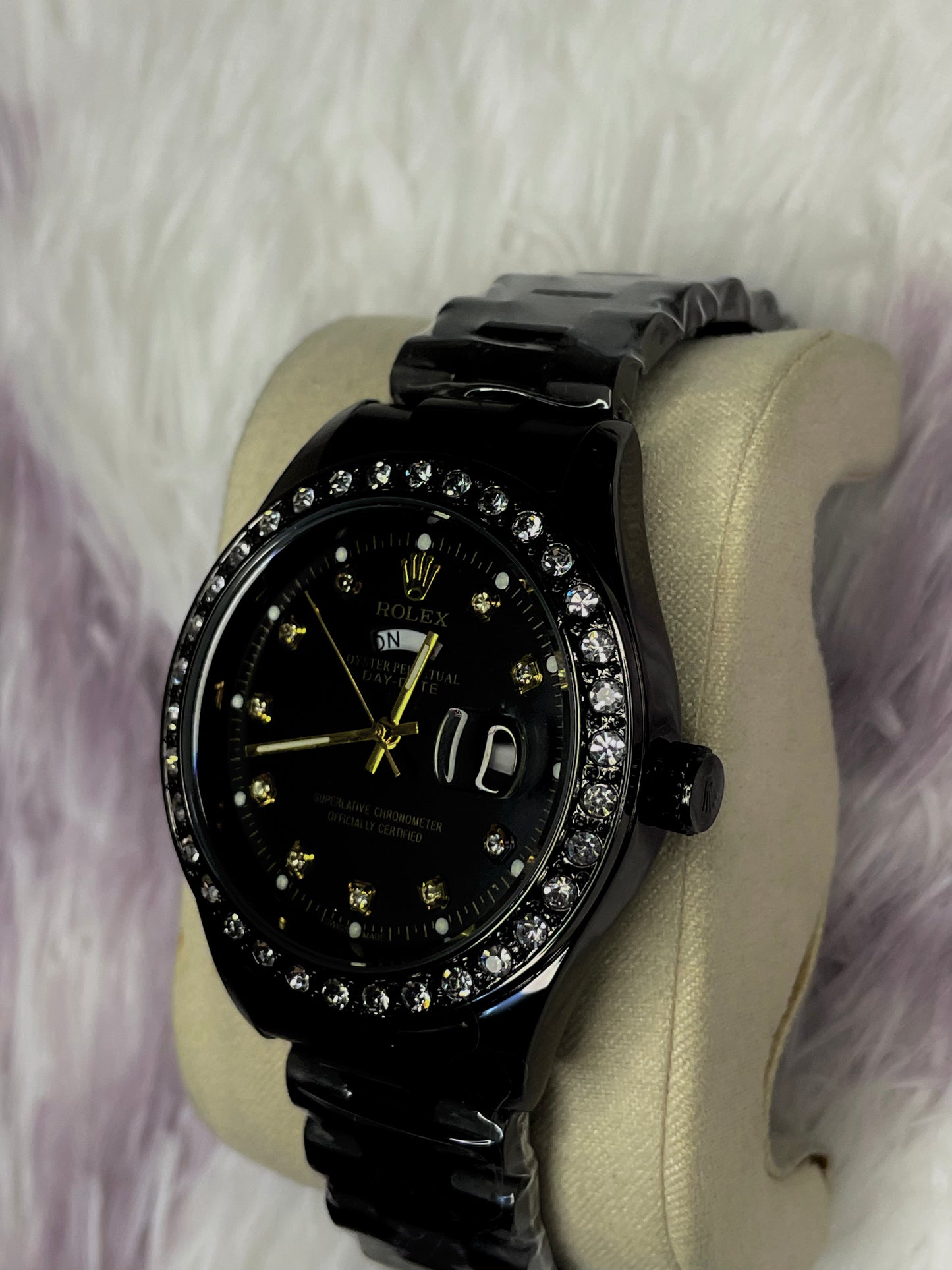 Champagne Dial Luxury Watch with Gold Strap and Rolex Box
