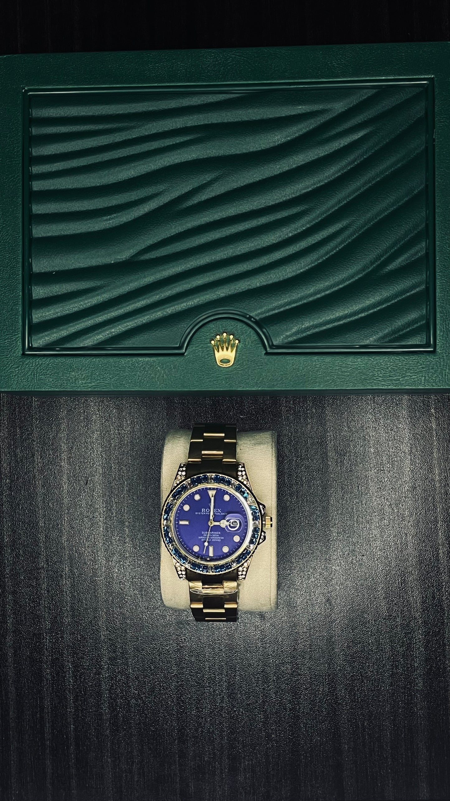 Champagne Dial Luxury Watch with Gold Strap and Rolex Box