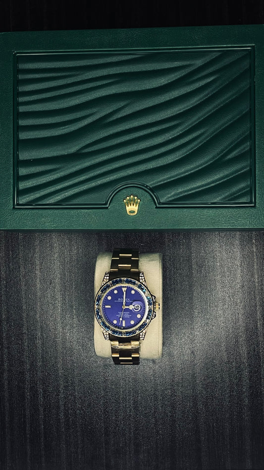 Champagne Dial Luxury Watch with Gold Strap and Rolex Box