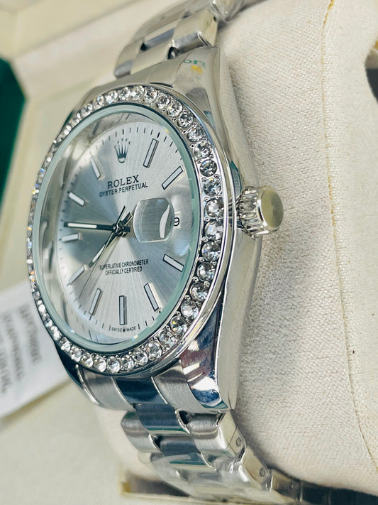 Luxury Aqua Blue Stone Dial Watch with Original Rolex Box