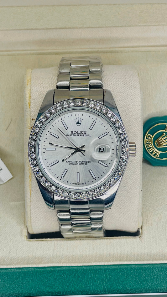 Luxury Aqua Blue Stone Dial Watch with Original Rolex Box
