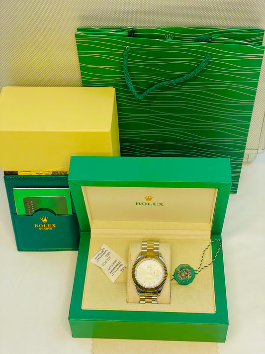 Luxury Gold Watch with White Dial & Original Rolex Box